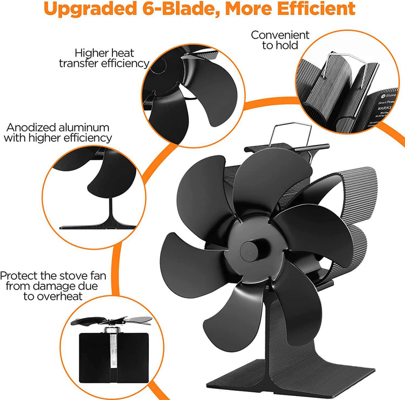 6-Blade Heat Powered Wood Stove Fan - Energy Efficient Fireplace Fan for Enhanced Heat Distribution