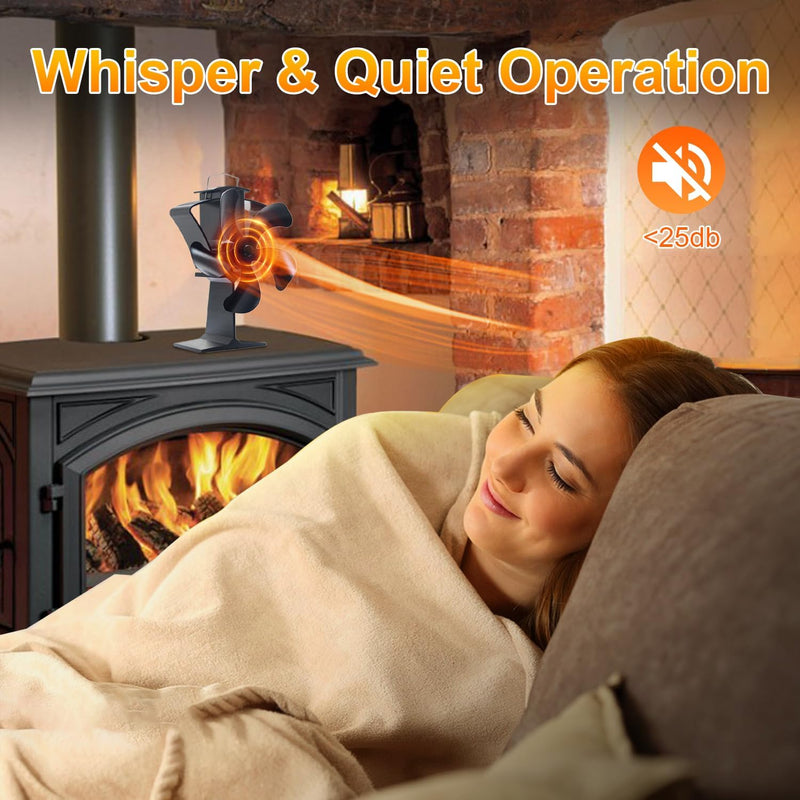6-Blade Heat Powered Wood Stove Fan - Energy Efficient Fireplace Fan for Enhanced Heat Distribution