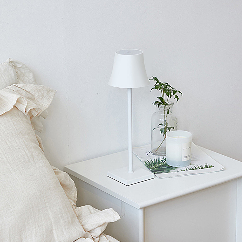 15-Inch Cordless Modern Metal Table Lamp - Stylish Black & White Design with Cool Hue Lighting