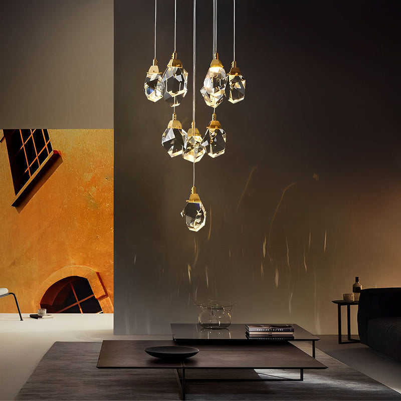 Modern Duplex Staircase Chandelier - Spiral Crystal Electroplated Metal Design for Elegant Home Lighting