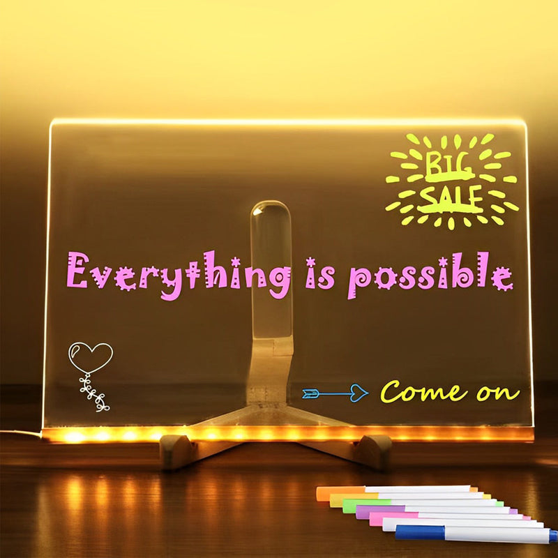 Colorful LED Acrylic Message Board Table Lamp - Writable & Customizable Light Sign