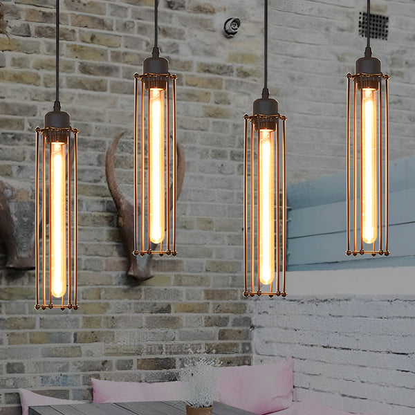Retro Industrial Black Iron LED Pendant Light Fixture - Energy-Saving Design for Vintage Home Decor