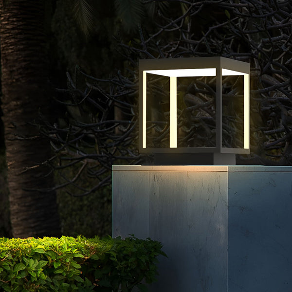 Modern Open Frame Square LED Solar Pier-Mounted Outdoor Post Light - Energy-Efficient, Weather-Resistant, Stylish Garden & Patio Illumination