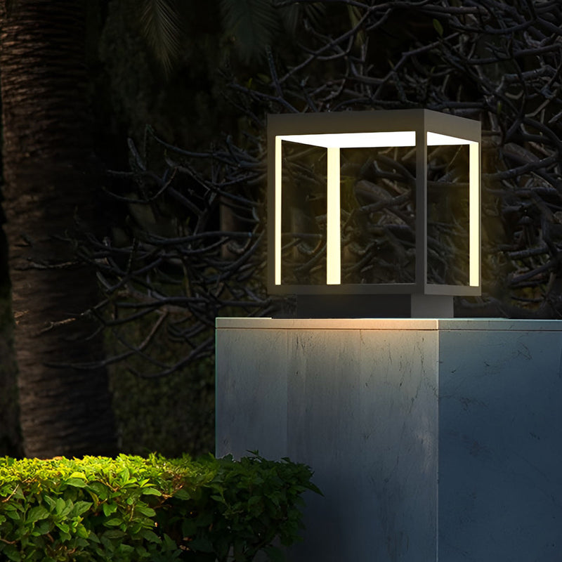 Modern Open Frame Square LED Solar Pier-Mounted Outdoor Post Light - Energy-Efficient, Weather-Resistant, Stylish Garden & Patio Illumination