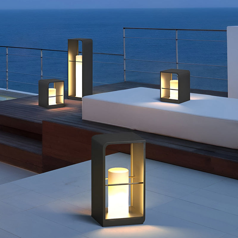 Modern Waterproof Black Rectangular Solar Lanterns - Stylish Outdoor Lighting for Gardens & Patios