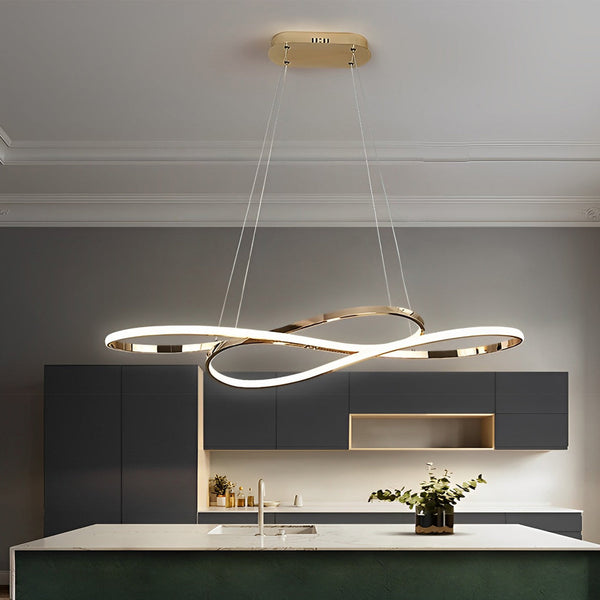 Nordic Wavy Double 8-Shaped LED Chandelier - Stepless Dimming Hanging Lamp for Modern Home Decor