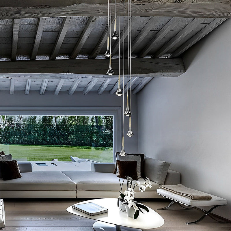Nordic 1-Light Water Drop Metal LED Pendant Chandelier for Staircase - Modern Small Lighting Fixture