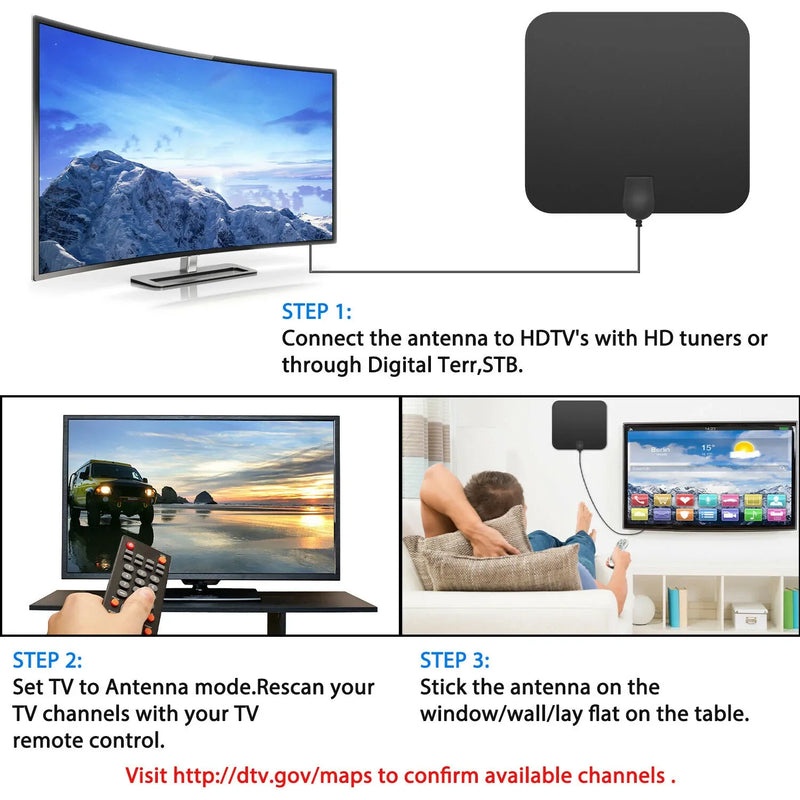 300-Mile Indoor Digital Amplified HDTV Antenna with Signal Booster - Enhanced Reception for Crystal Clear TV Channels