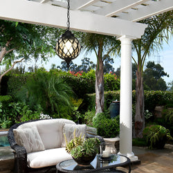 1-Light Outdoor Pendant Lantern - Elegant Tea Glass Globe Hanging Chandelier for Patios, Gardens & Outdoor Spaces