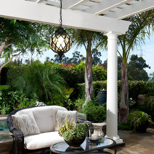 1-Light Outdoor Pendant Lantern - Elegant Tea Glass Globe Hanging Chandelier for Patios, Gardens & Outdoor Spaces