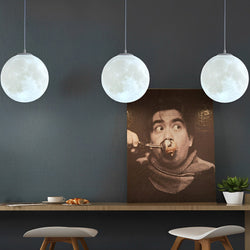 Round Moon Lunar 3D Pendant Lamp - Creative White Hanging Ceiling Light for Modern Home Decor