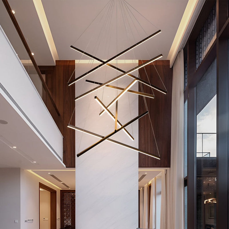 Modern Minimalist Black LED Chandelier with Remote - Stepless Dimming, Sleek Strip Design