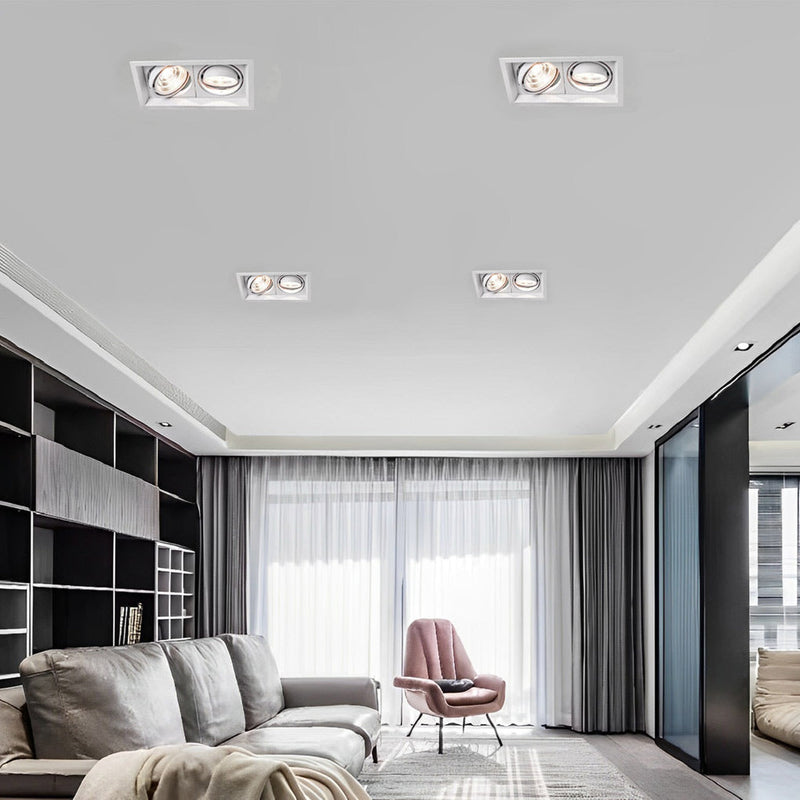 Adjustable Rectangular 2-Light Recessed Spotlight with Three-Step Dimming - Modern LED Lighting Fixture