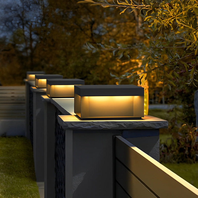 Black Square LED Hardwired & Solar Outdoor Pier Mount Lantern Post Light - Energy-Efficient Garden Lighting