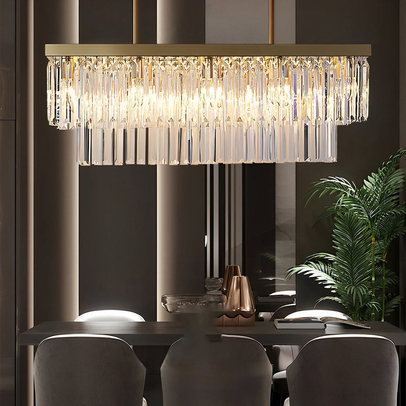 Postmodern Rectangular LED Chandelier with Three-Step Dimming & Crystal Strips - Elegant Lighting Fixture for Modern Spaces