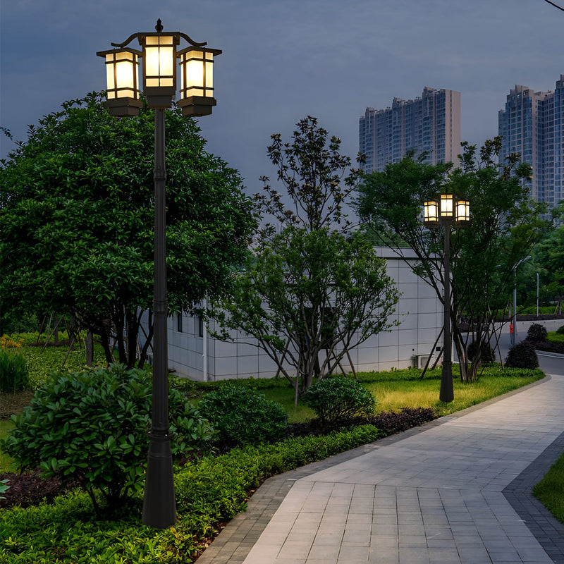 3-Light Waterproof Black Modern Outdoor Post Lights - Stylish Public Lighting for Patios, Gardens, and Walkways