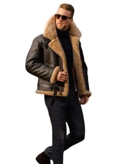 Men's Premium Shearling Sheepskin Flying Jacket - Classic Aviator Style for Ultimate Warmth & Comfort