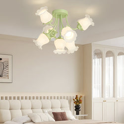 Modern 7-Head White Flower Ceiling Light Fixture - 3-Step Dimming, Creative Design for Home Décor