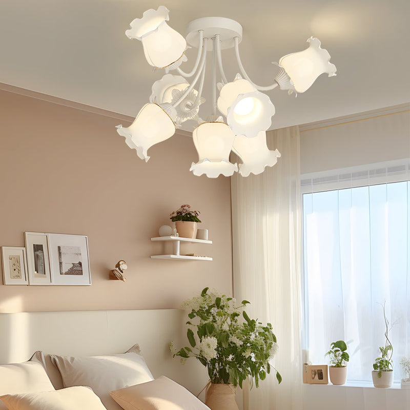 Modern 7-Head White Flower Ceiling Light Fixture - 3-Step Dimming, Creative Design for Home Décor