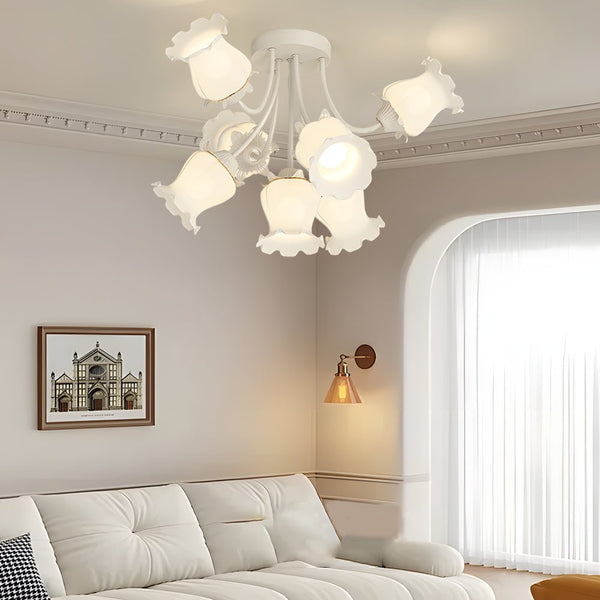 Modern 7-Head White Flower Ceiling Light Fixture - 3-Step Dimming, Creative Design for Home Décor
