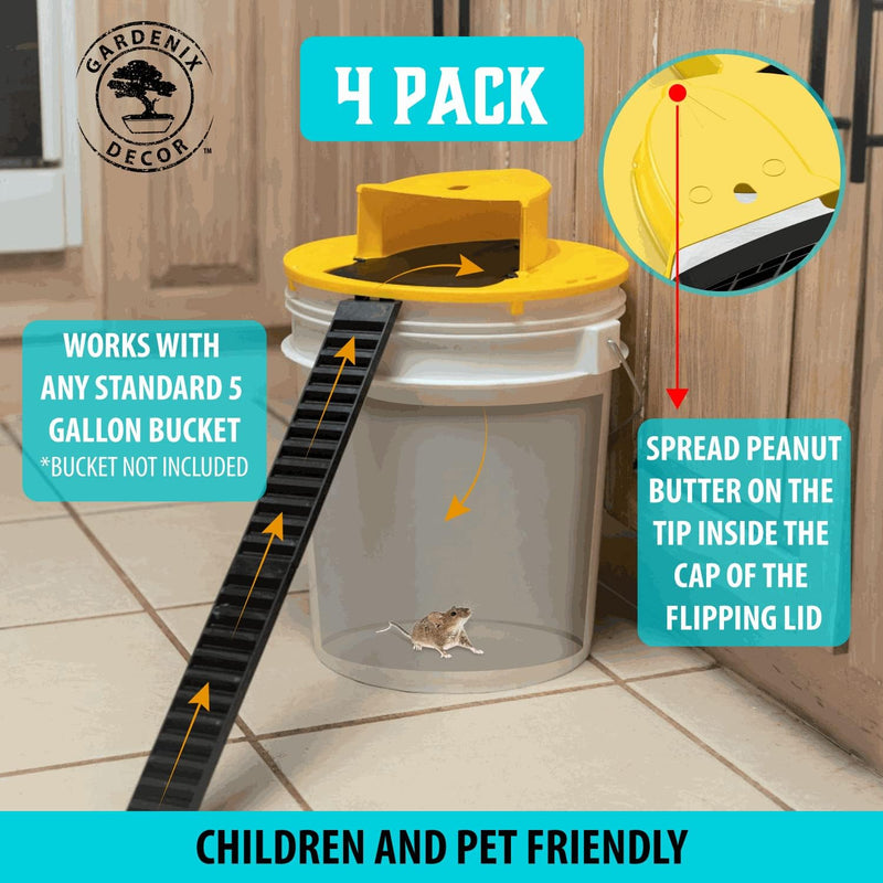 4-Pack Bucket Lid Mouse Trap - Effective Rodent Control Solution for Home & Garden