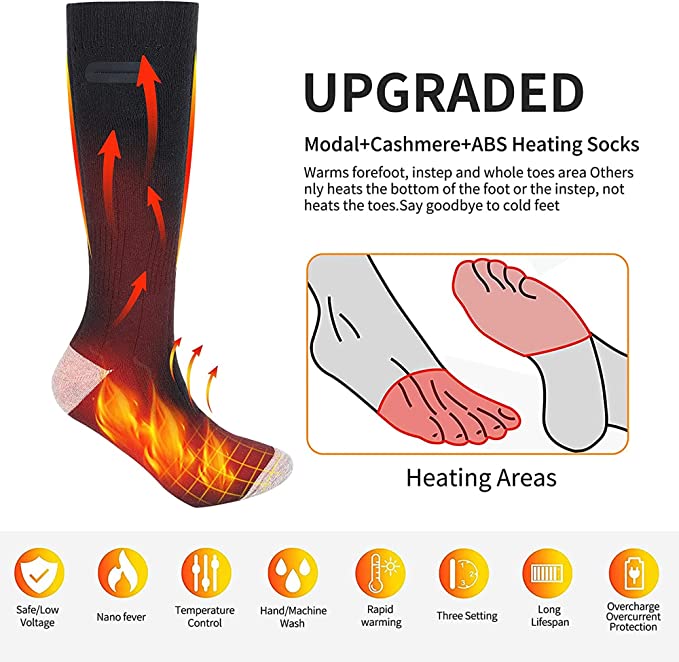 Premium Rechargeable Heated Socks for Ultimate Warmth & Comfort - Perfect for Outdoor Activities, Winter Sports, and Cold Weather