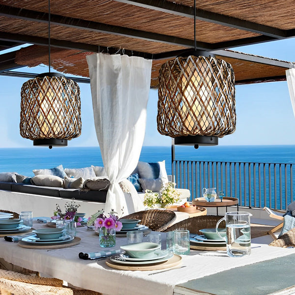 Rustic Modern Rattan Waterproof Outdoor Chandelier Pendant Ceiling Lights - Stylish & Durable Lighting for Patios & Gardens