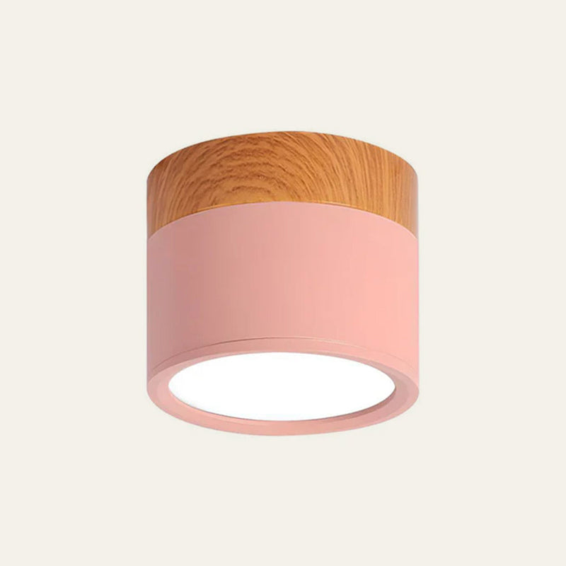 Stylish Pink Flush Wood Finish Ceiling Light - Modern Lighting Fixture for Home Decor