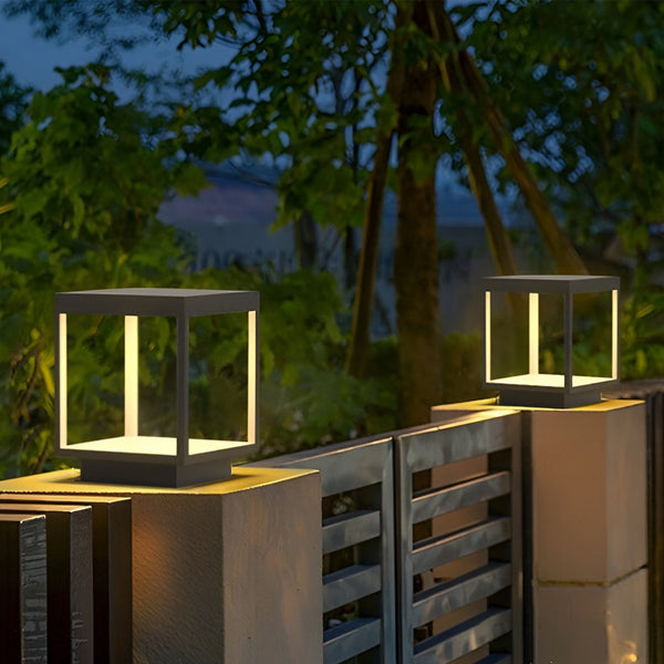 Modern Open Frame Square LED Solar Pier-Mounted Outdoor Post Light - Energy-Efficient, Weather-Resistant, Stylish Garden & Patio Illumination
