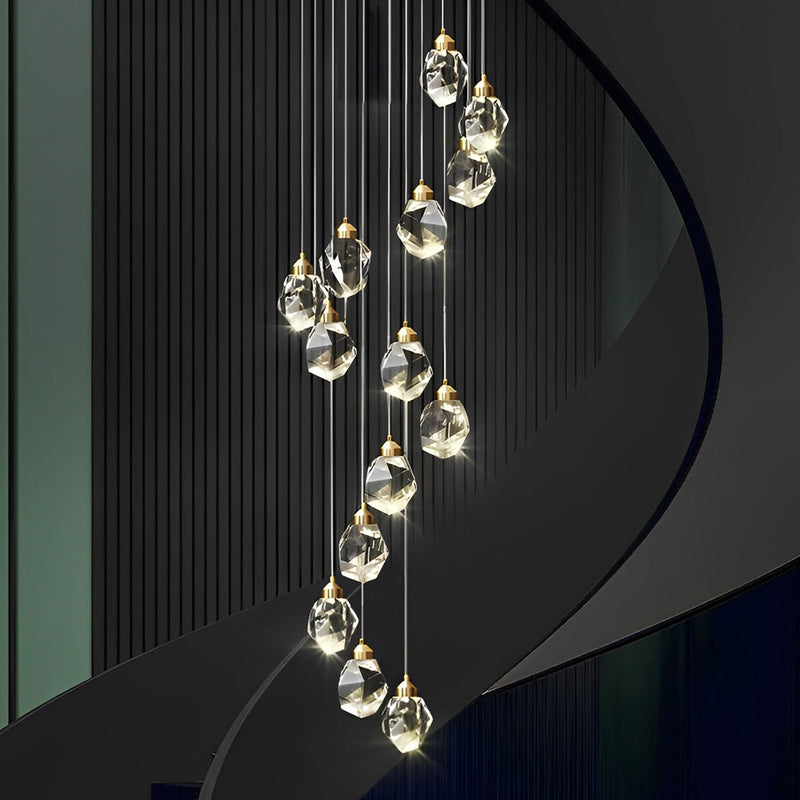 Modern Duplex Staircase Chandelier - Spiral Crystal Electroplated Metal Design for Elegant Home Lighting