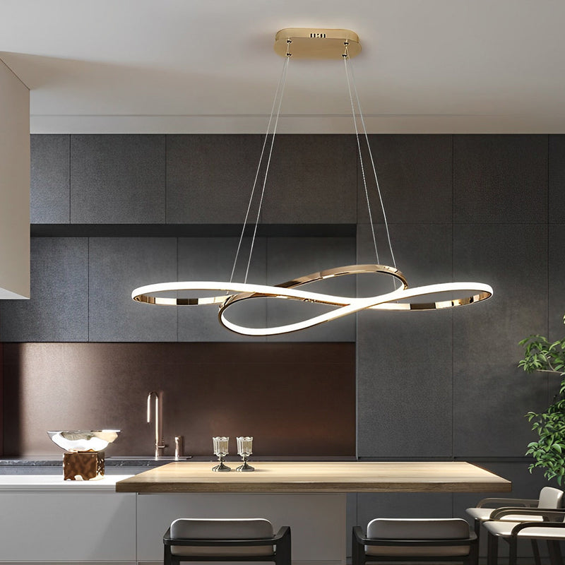 Nordic Wavy Double 8-Shaped LED Chandelier - Stepless Dimming Hanging Lamp for Modern Home Decor