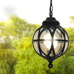 European Retro Pendant Light - Aluminum & Glass Hanging Ball for Outdoor Ceiling Illumination