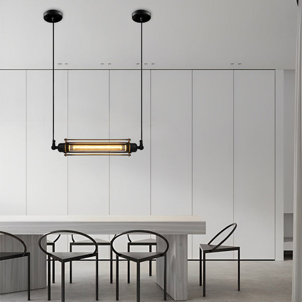 Retro Industrial Black Iron LED Pendant Light Fixture - Energy-Saving Design for Vintage Home Decor