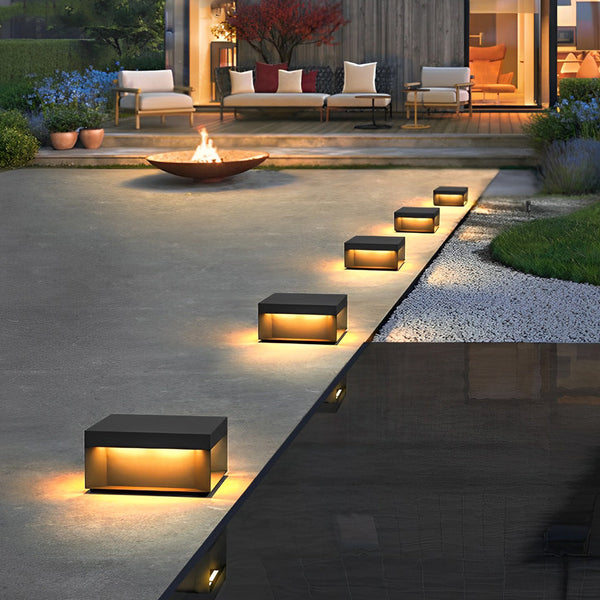 Black Square LED Hardwired & Solar Outdoor Pier Mount Lantern Post Light - Energy-Efficient Garden Lighting