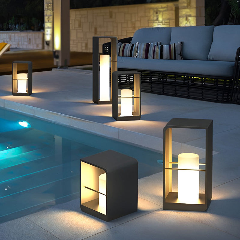 Modern Waterproof Black Rectangular Solar Lanterns - Stylish Outdoor Lighting for Gardens & Patios