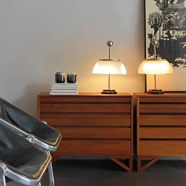 Elegant Ribbed Glass Bowl & Italian Metal Accent Table Lamps - Stylish Home Lighting
