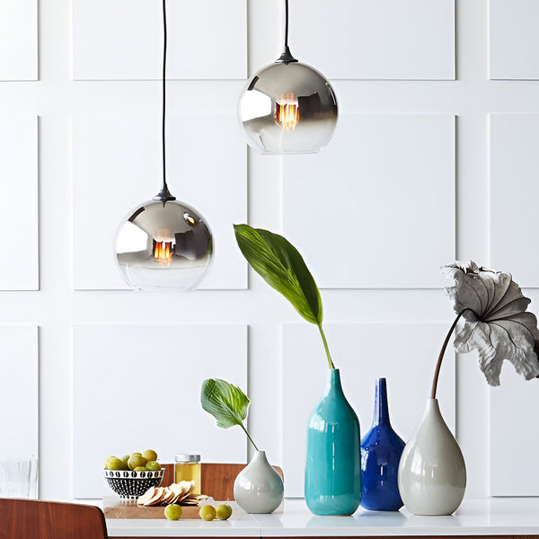 Modern Industrial Pendant Light - LED Glass Globe Ceiling Fixture for Kitchen & Dining Room Lighting