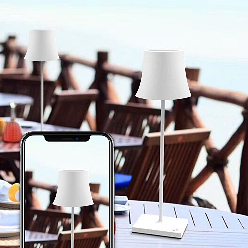 15-Inch Cordless Modern Metal Table Lamp - Stylish Black & White Design with Cool Hue Lighting