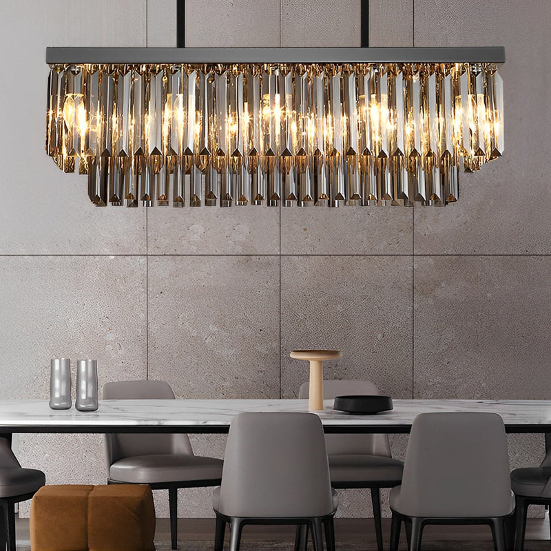 Sleek Modern Rectangular Crystal LED Chandelier - 3-Step Dimming, Smoke Gray Finish