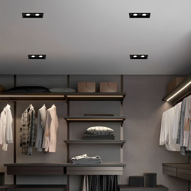 Adjustable Rectangular 2-Light Recessed Spotlight with Three-Step Dimming - Modern LED Lighting Fixture