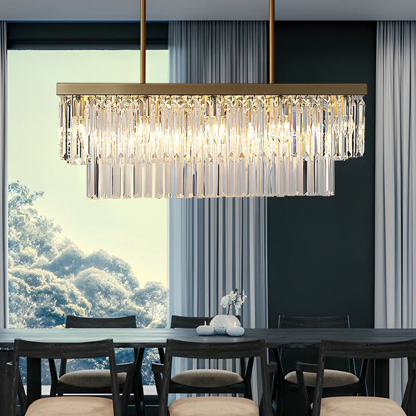 Postmodern Rectangular LED Chandelier with Three-Step Dimming & Crystal Strips - Elegant Lighting Fixture for Modern Spaces