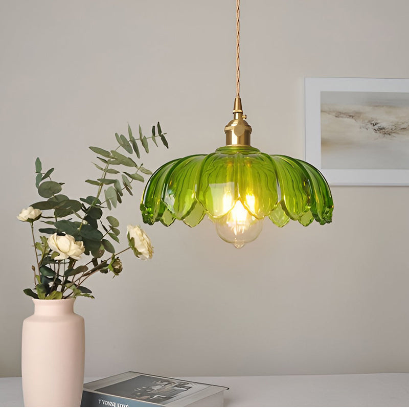 Nordic Retro Flower Glass Pendant Chandelier - Brass Kitchen Lighting Fixture
