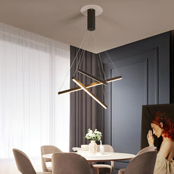 Modern Minimalist Black LED Chandelier with Remote - Stepless Dimming, Sleek Strip Design