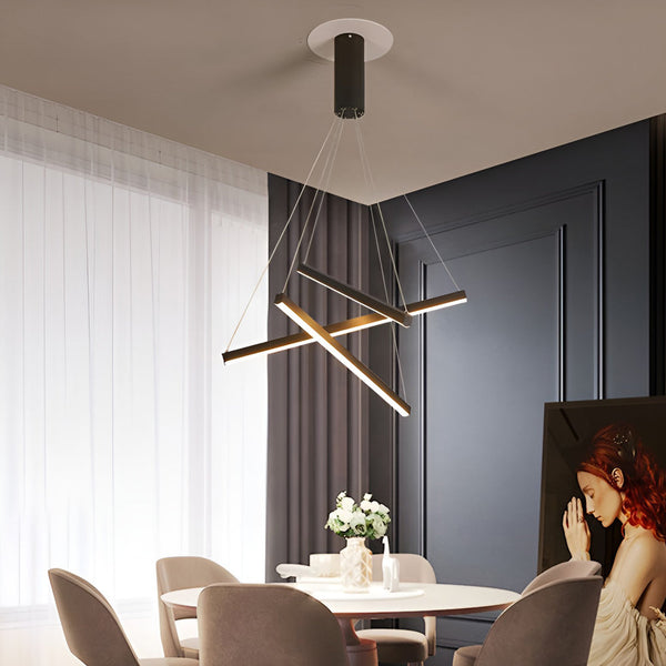 Modern Minimalist Black LED Chandelier with Remote - Stepless Dimming, Sleek Strip Design