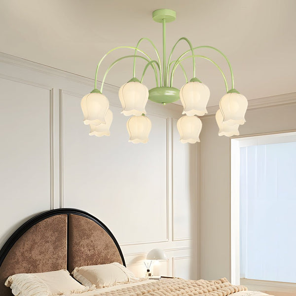 Elegant 8-Head Pastoral Bell Orchid Chandelier - French Style with 3-Step Dimming Feature