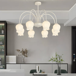 Elegant 8-Head Pastoral Bell Orchid Chandelier - French Style with 3-Step Dimming Feature