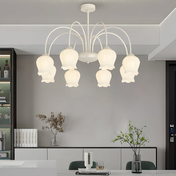 Elegant 8-Head Pastoral Bell Orchid Chandelier - French Style with 3-Step Dimming Feature