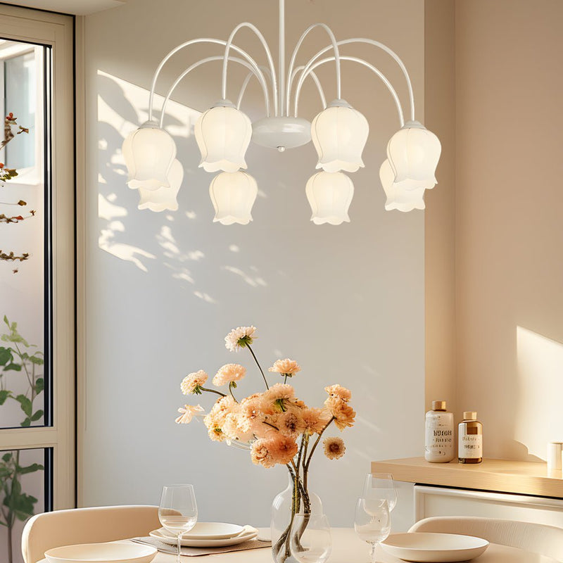 Elegant 8-Head Pastoral Bell Orchid Chandelier - French Style with 3-Step Dimming Feature