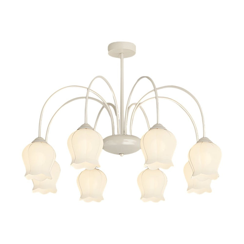 Elegant 8-Head Pastoral Bell Orchid Chandelier - French Style with 3-Step Dimming Feature