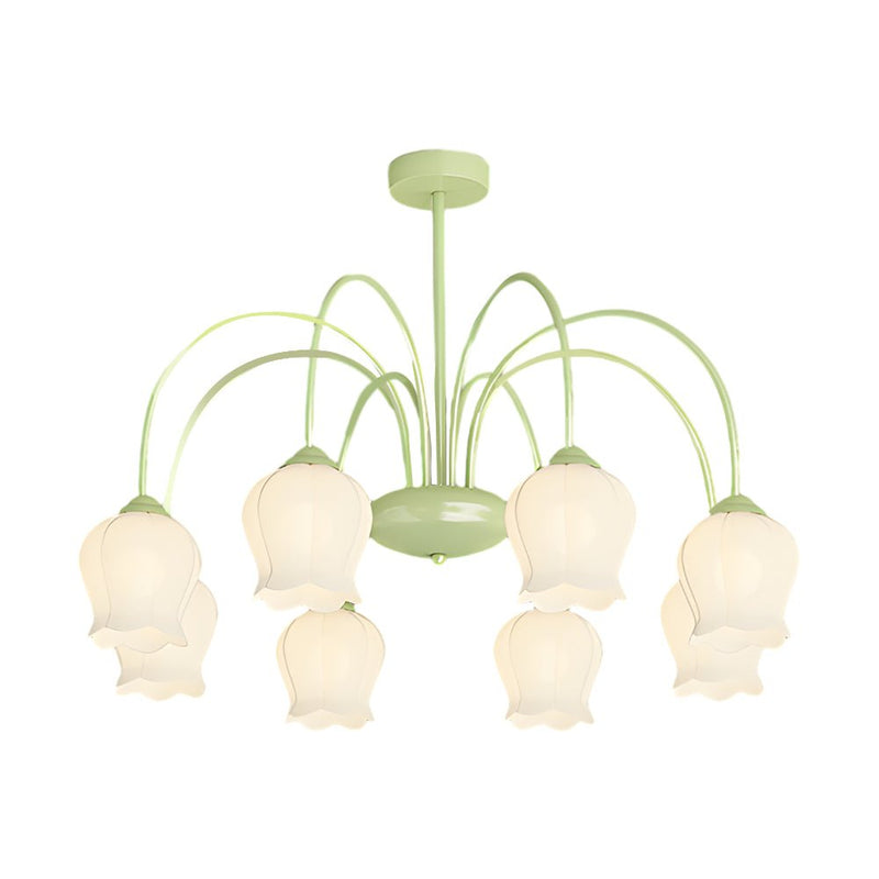 Elegant 8-Head Pastoral Bell Orchid Chandelier - French Style with 3-Step Dimming Feature